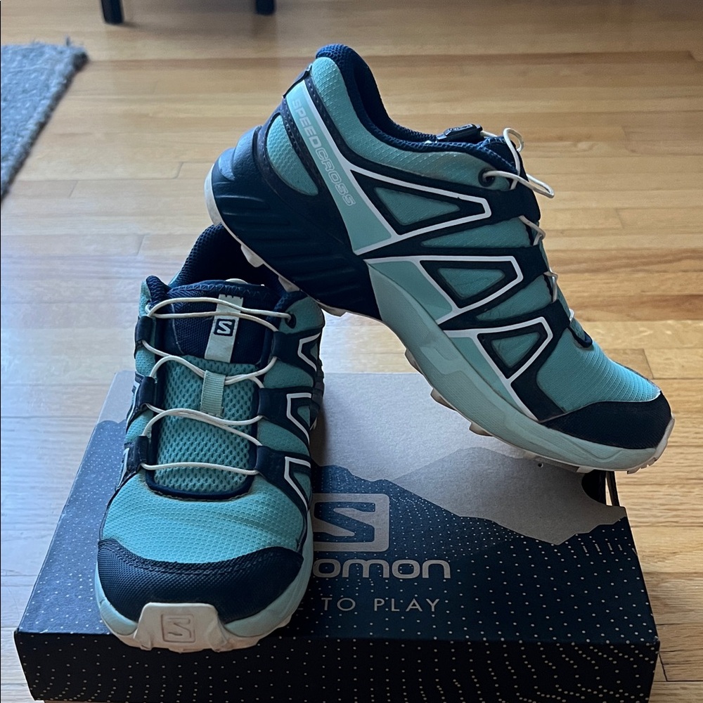 Salomon Girl Athletic Shoes - Aqua and Navy, hiking shoes
